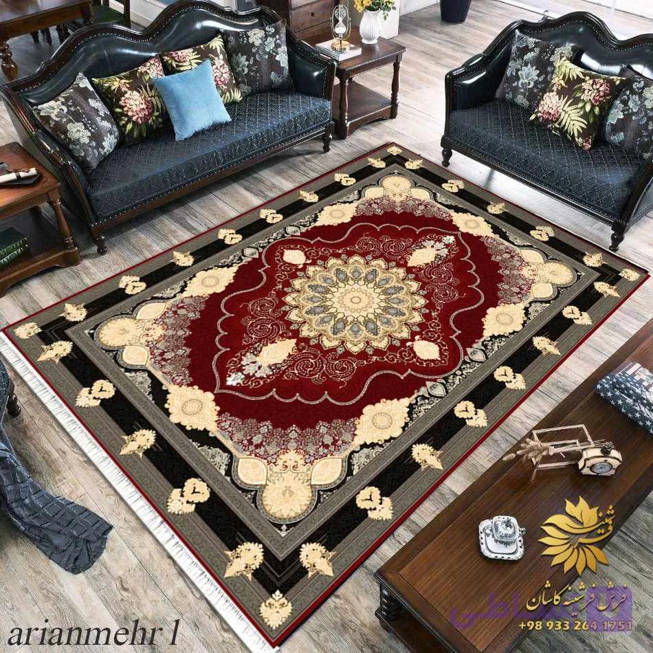 فرشینه قرمز طلایی طرح فرش 1200 شانه مدل آریانمهر — تصویر 1