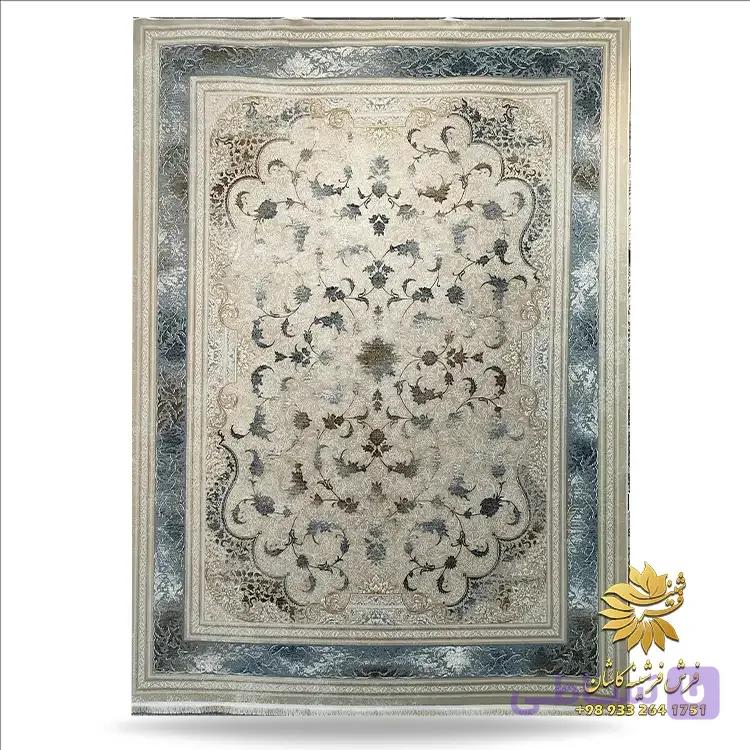 فرش حاشیه آبی 700 شانه وینتیج زمنیه بژ طرح کیان — تصویر 1