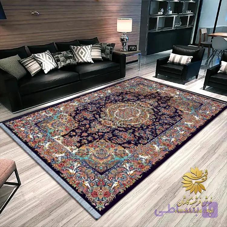 فرش سرمه ای طرح ابریشمی کیفیت فرشینه کد d0133 — تصویر 1