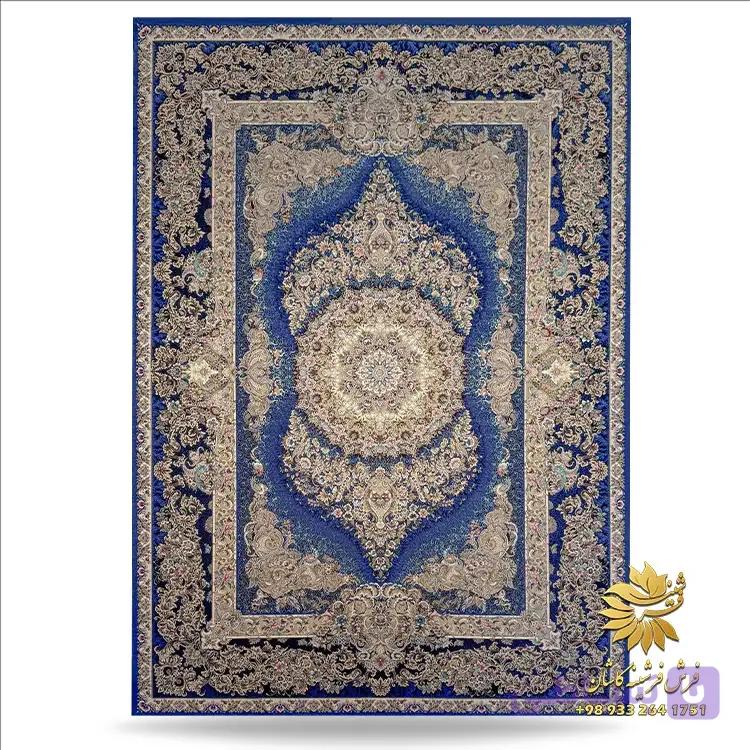 فرش 1500 شانه آبی ابریشمی طرح دستباف کد 7548 — تصویر 1