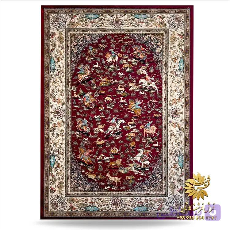 فرش شکارگاه لاکی 1500 شانه دستباف گونه — تصویر 1