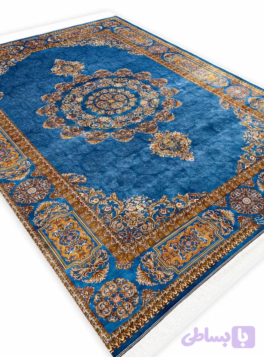 فرش ابریشم طرح درسا رنگ آبی 1700 شانه تراکم 5100 کد v126 — تصویر 1