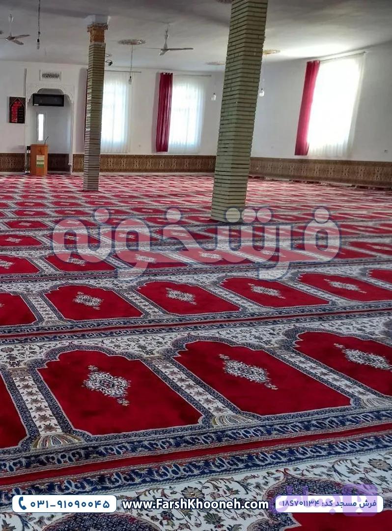 فرش سجاده ای طرح محرابی زمینه لاکی 700 شانه کد 701134 — تصویر 1