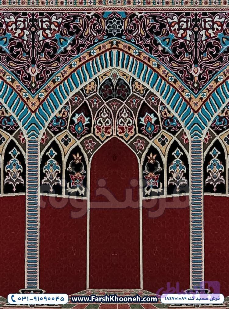 فرش سجاده ای طرح کتیبه رنگ لاکی 700 شانه کد 1089 — تصویر 1