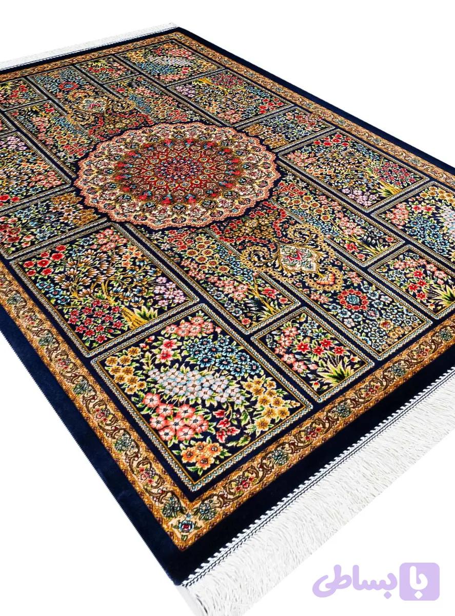 فرش ابریشم خشتی طرح باغ نظر 1700 شانه تراکم 5100 کد Q110 — تصویر 1