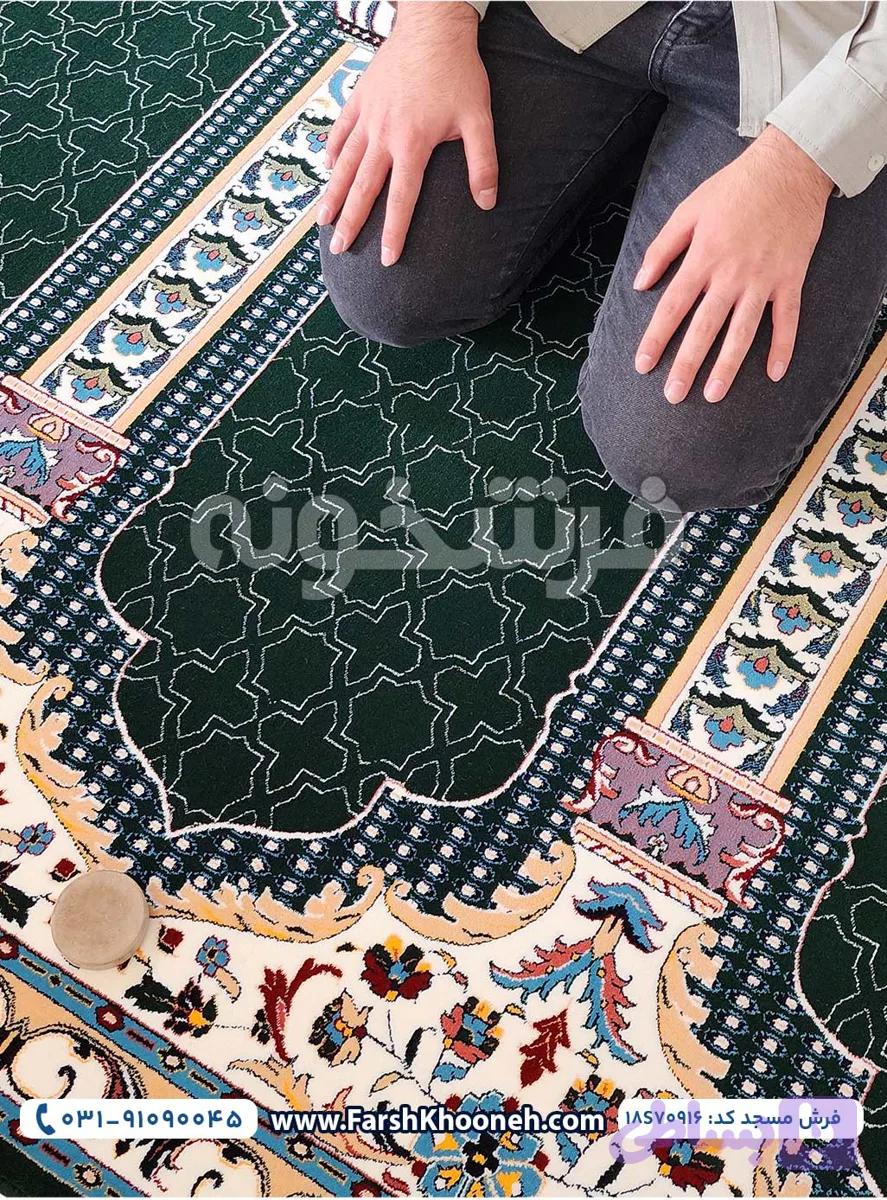 فرش محرابی سجاده ای طرح بقیع زمینه سبز 700 شانه کد 70916 — تصویر 1