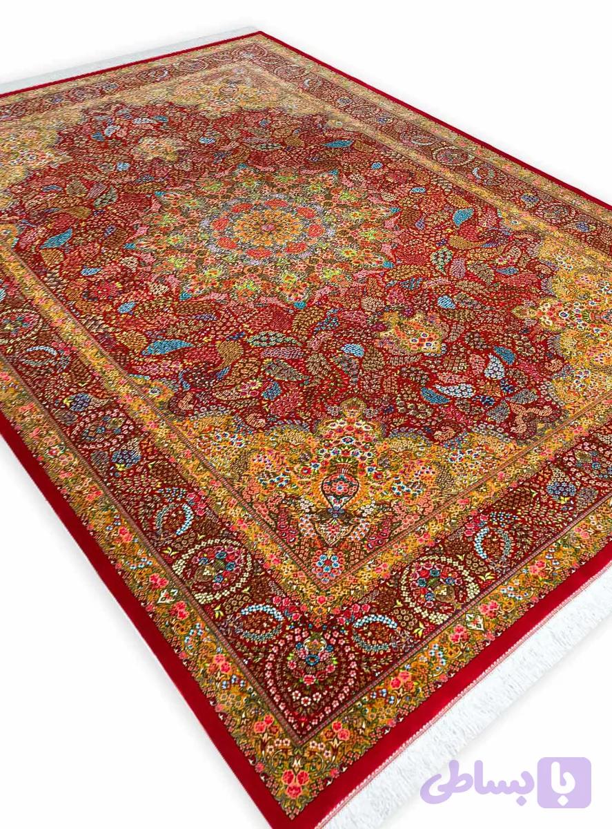فرش ابریشم طرح گلگون 1700 شانه تراکم 5100 کد Q191 — تصویر 1