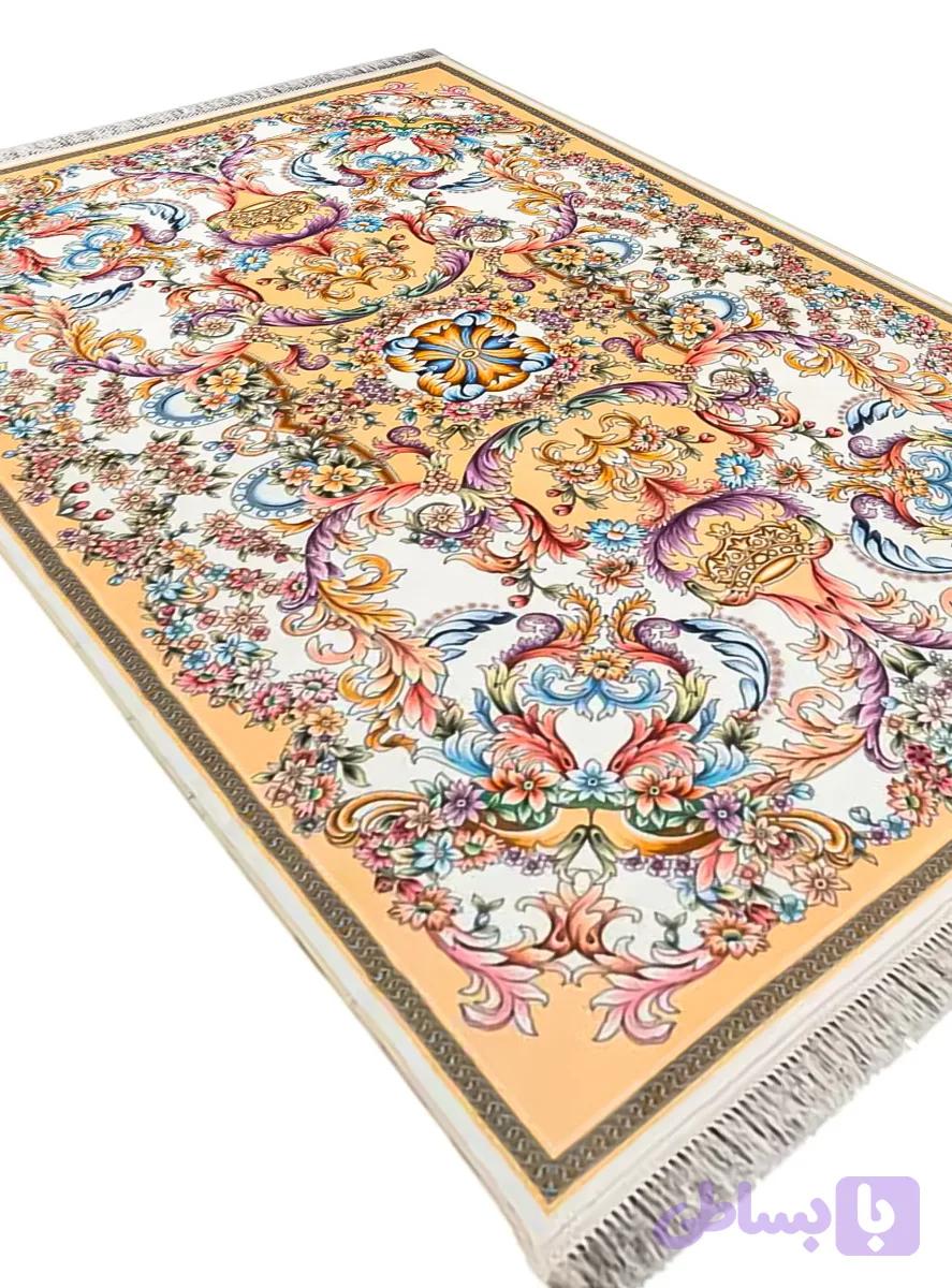 فرش ماشینی طرح فرانسوی رنگ خردلی 1200 شانه کد 2555042024 — تصویر 1