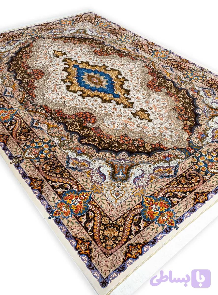 فرش ابریشم طرح فراز رنگ کرم 1700 شانه تراکم 5100 کد v142 — تصویر 1
