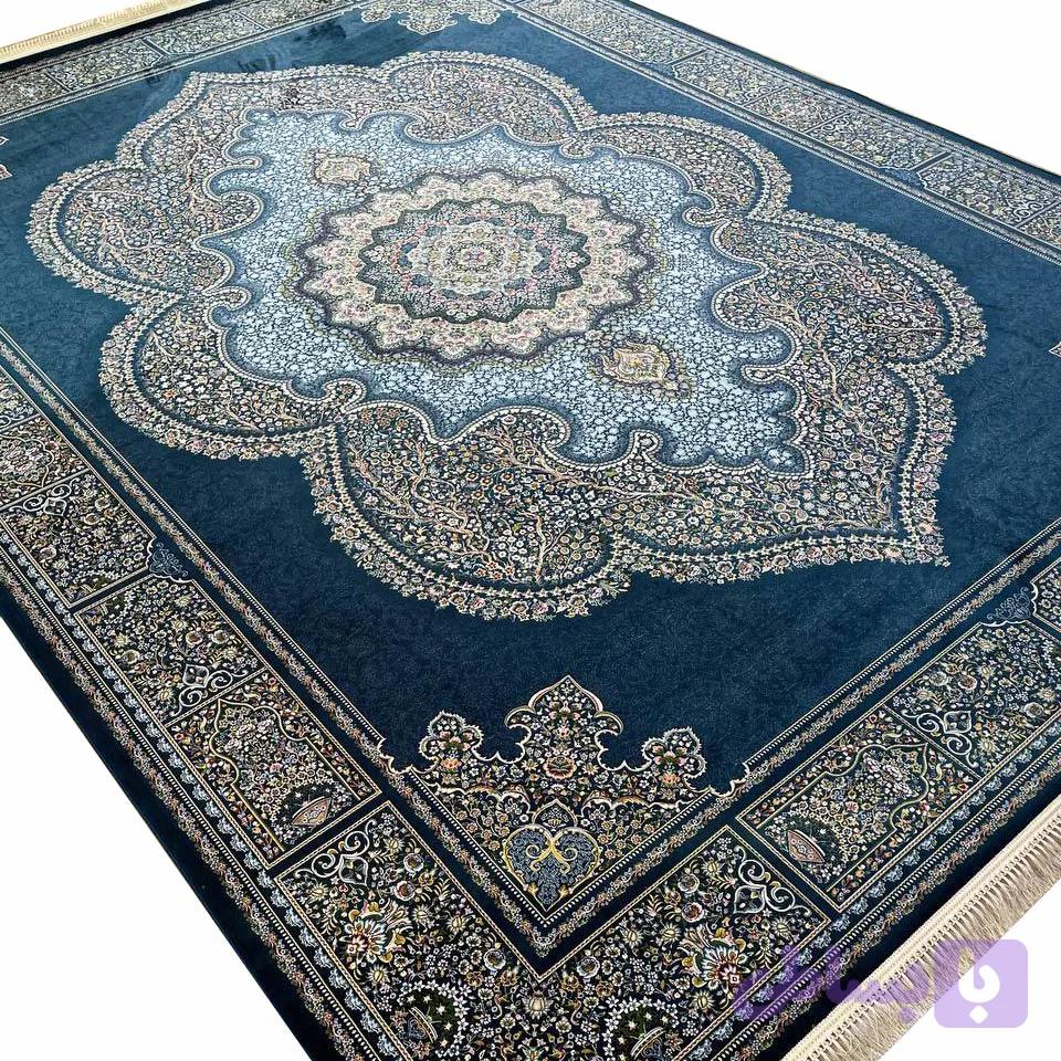 فرش طرح ثمر کرمان 1500 شانه تراکم 4500 رنگ سرمه ای کد 1511 — تصویر 1