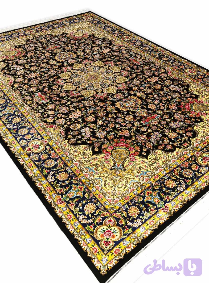 فرش ابریشم طرح ماهک رنگ سرمه ای 1700 شانه تراکم 5100 کد Q149 — تصویر 1