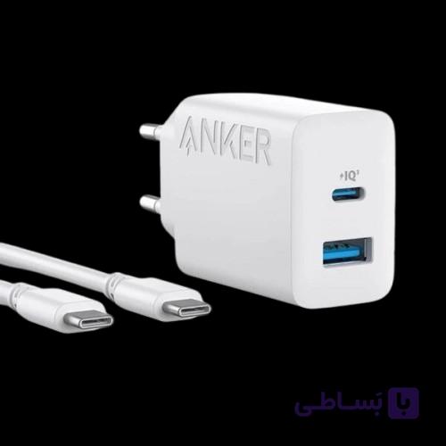 شارژر دیواری دو پورت انکر مدل Anker B2348K21 20W به همراه کابل تایپ سی