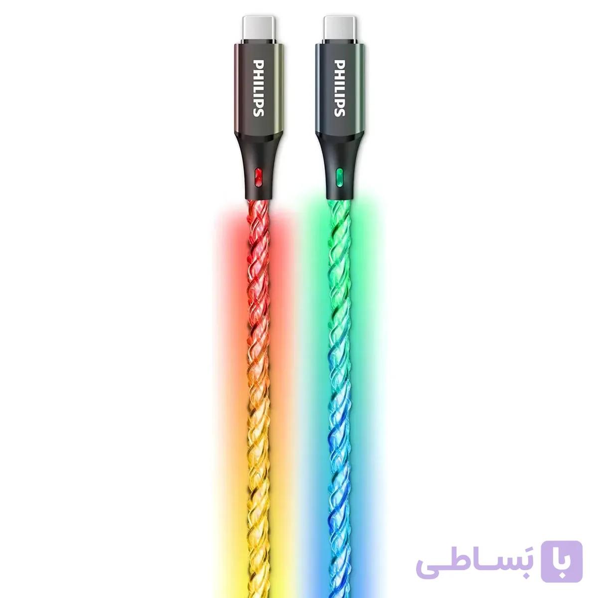 کابل تایپ سی 60 وات فیلیپس Philips مدل DLC5130C طول یک متر با نور — تصویر 1