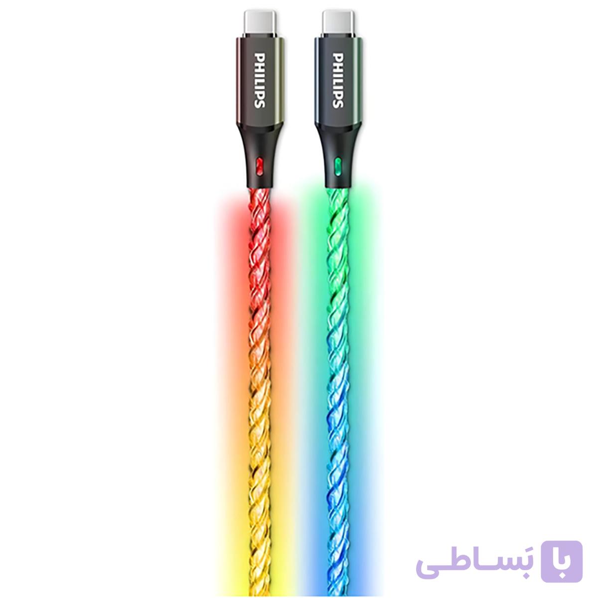 کابل تایپ سی 60 وات فیلیپس Philips مدل DLC5140C طول 1.2 متر با نور — تصویر 1