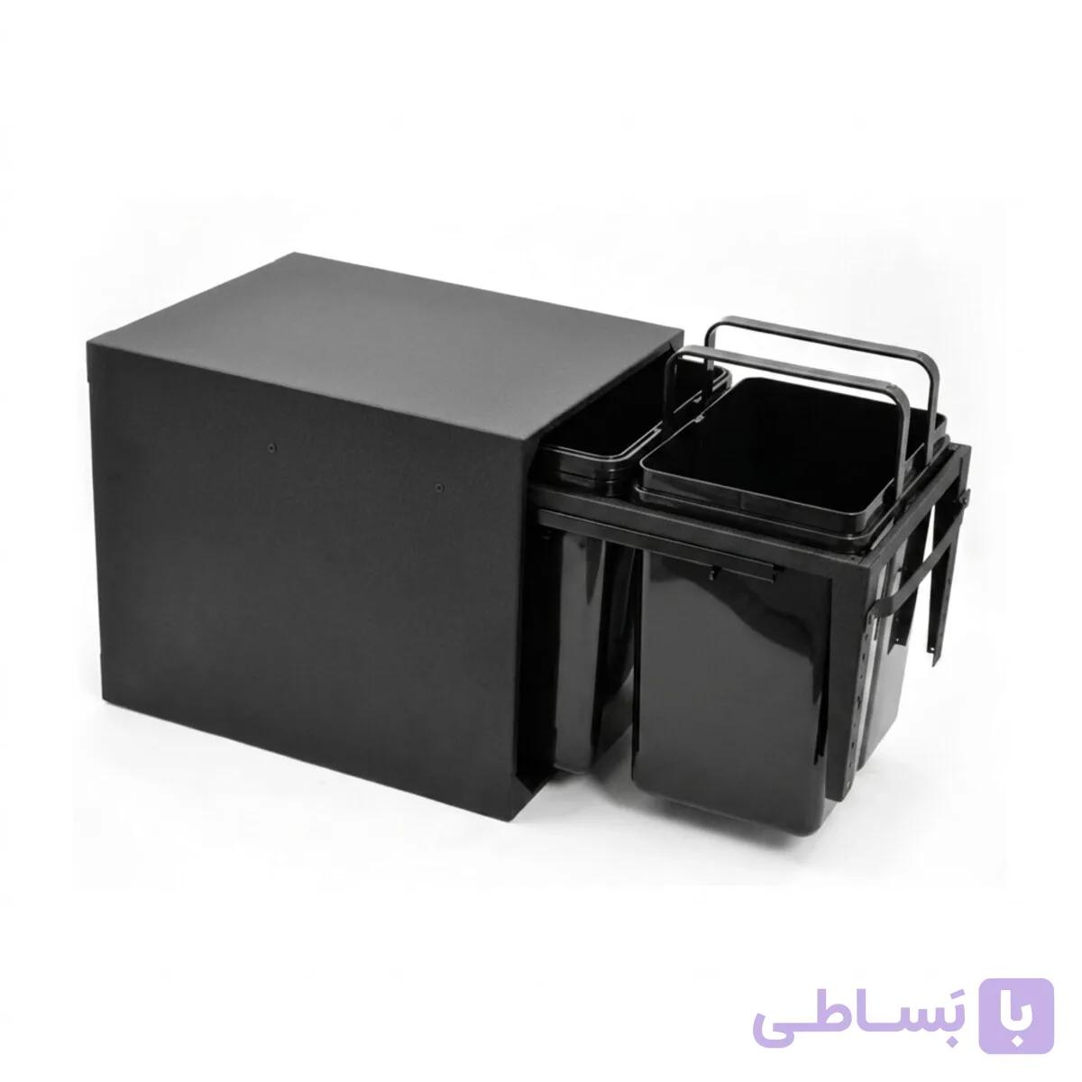 سطل زباله دومخزنه مشکی متوسط تمام کاور ریل تاندم (46لیتری) – مایا — تصویر 1