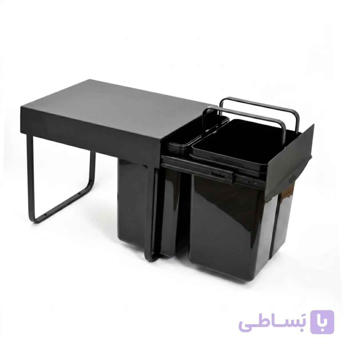 سطل زباله مشکی دو مخزنه ریلی متوسط (46 لیتری) – الیسا — تصویر 1