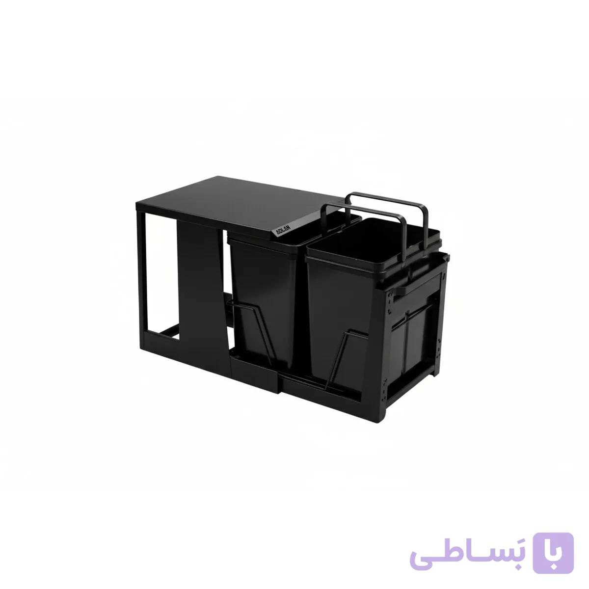 سطل زباله مشکی دومخزنه متوسط ریل کف تاندم (46 لیتری) – سامینا — تصویر 1