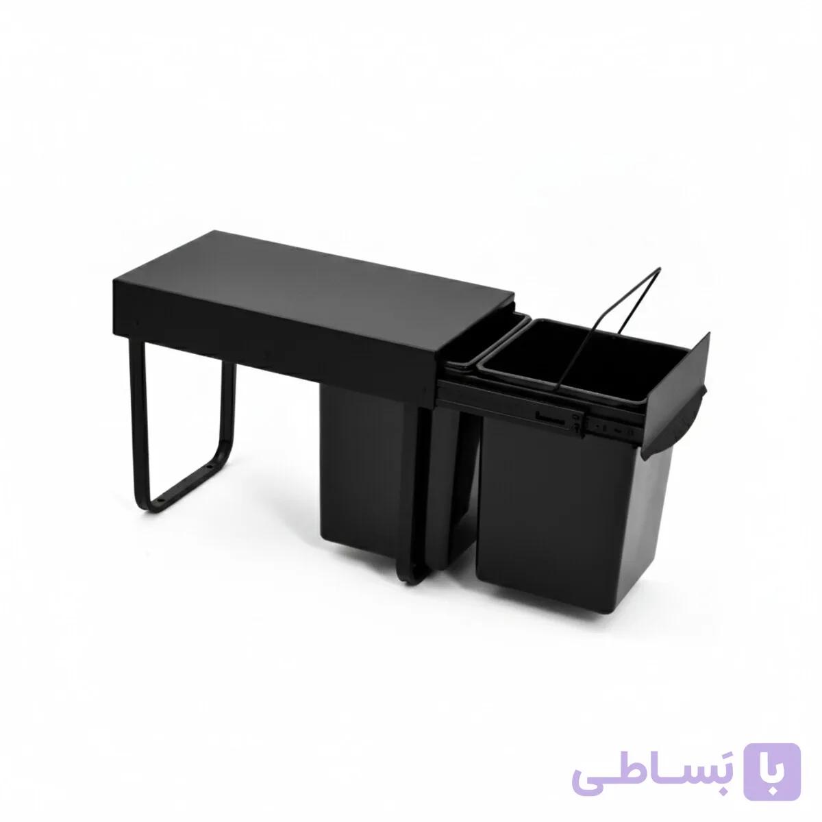 سطل زباله مشکی دو مخزنه ریلی کوچک (24 لیتری) – آیسو — تصویر 1