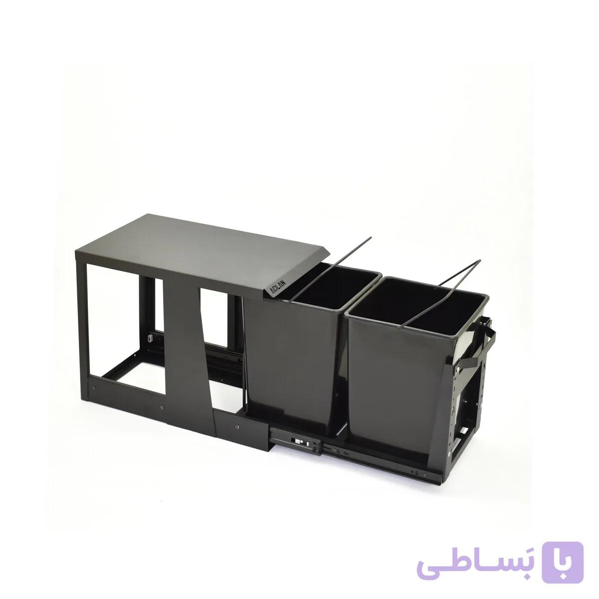 سطل زباله مشکی دومخزنه کوچک ریل کف تاندم (24لیتری) – دیاکو — تصویر 1