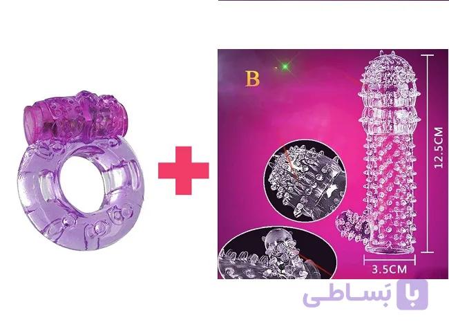پک زناشویی تحریک کننده اقتصادی (کاندوم ژله ای خاردار بی رنگ  S.E درجه ۲ + حلقه ویبره بنفش) — تصویر 1