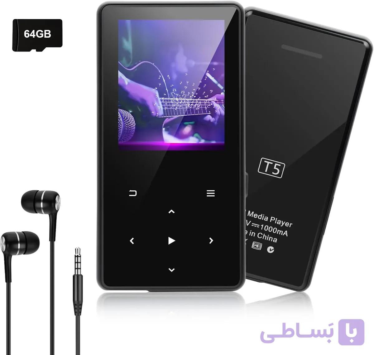 MP3 پلیر 64 گیگابایت بلوتوث 5.3 با اسپیکر و صدای HiFi برند Cetoon مدل T5 — تصویر 1