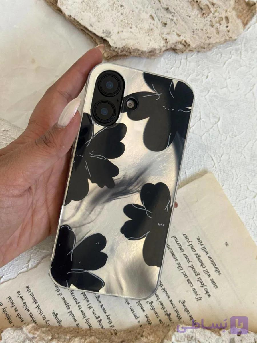 قاب گوشی آینه ای طرح گل مشکی — تصویر 1