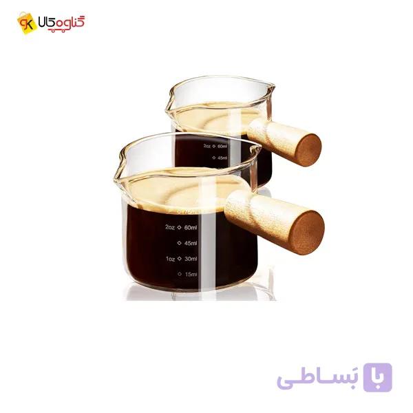 شات مدرج قهوه دو لبه دسته چوبی — تصویر 1