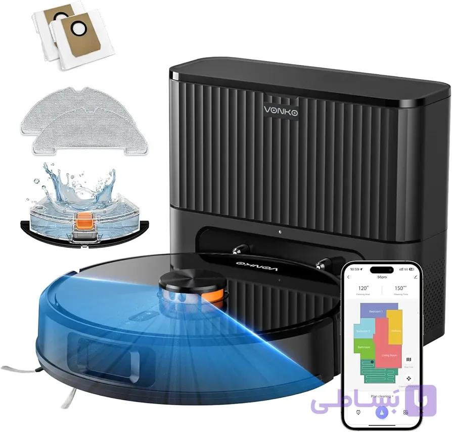 جاروبرقی رباتی Vonko S6 Pro با عملکرد تی و ایستگاه مکش، قدرت مکش ۸۰۰۰ پاسکال، — تصویر 1