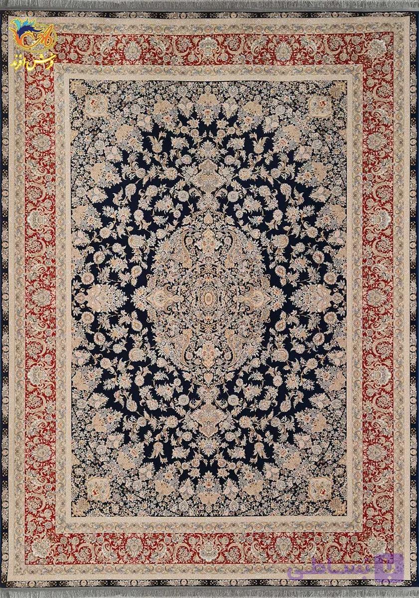 فرش ماشینی افرند 1500 شانه گل برجسته زمینه سرمه‌ای کد 55040 — تصویر 1