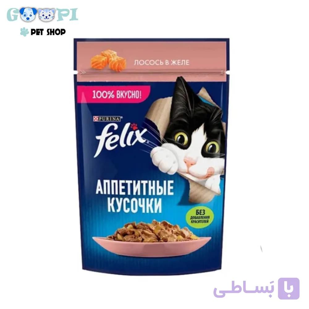 پوچ گربه فلیکس با طعم ماهی سالمون Felix Salmon In Jelly وزن 75 گرم