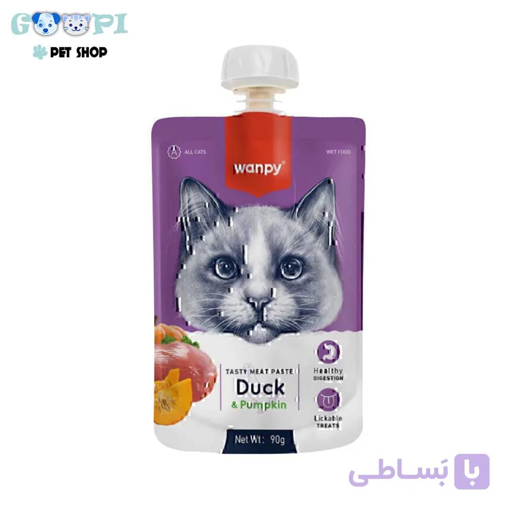 پودینگ گربه ونپی با طعم اردک و کدو‌حلوایی سفارش اروپا Wanpy Tasty Meat Paste وزن 90 گرم