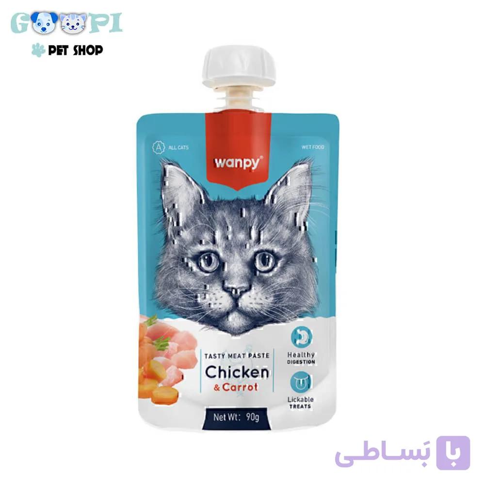 پودینگ گربه ونپی با طعم ماهی سالمون، مرغ و هویج سفارش اروپا Wanpy Tasty Meat Paste وزن 90 گرم
