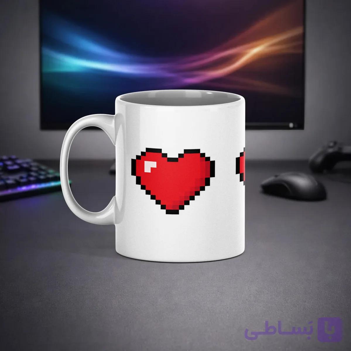 ماگ سرامیکی طرح قلب پیکسلی (Pixel Heart Love Mug) — تصویر 1