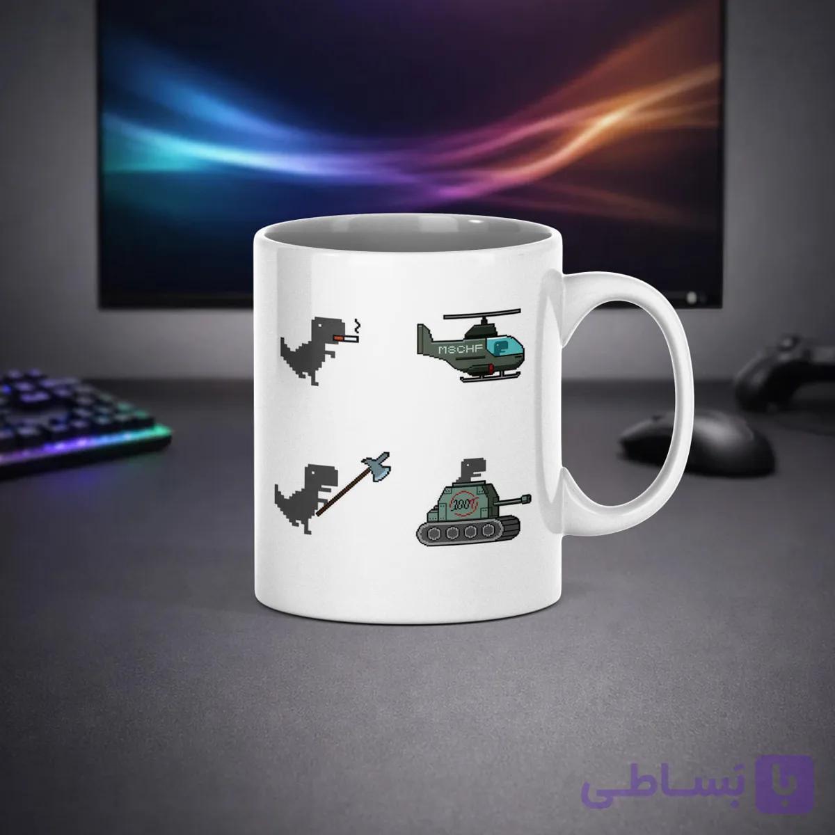 ماگ سرامیکی طرح دایناسور آفلاین گوگل (Chrome Dino Pixel) — تصویر 1