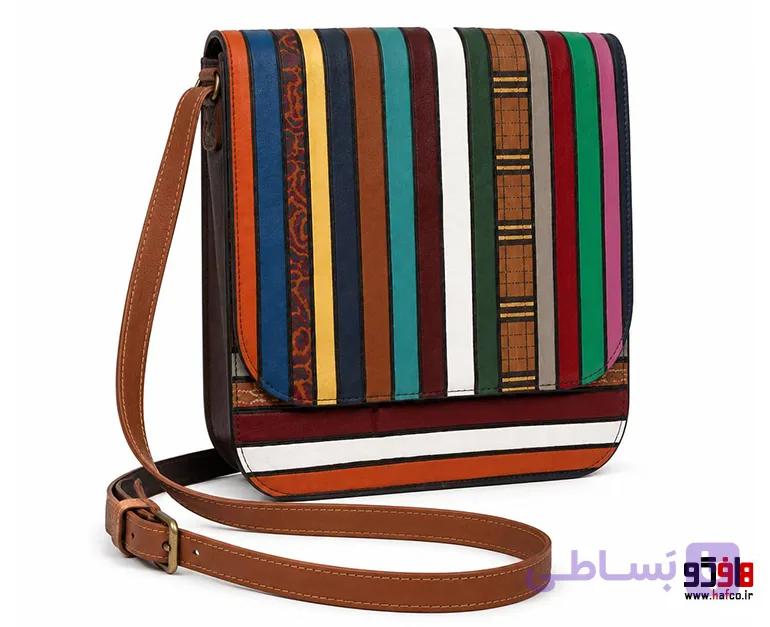 کیف رودوشی چرم پیشکش مدل راه راه سورمه ای — تصویر 1