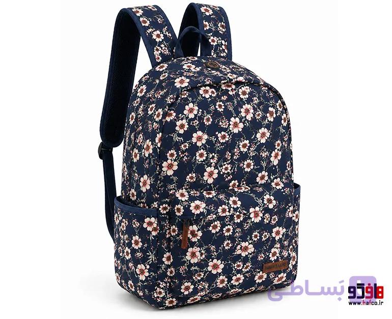 کوله پشتی پارچه ای دست بافت رنگ تا رنگ مدل گل گلی آبی نفتی — تصویر 1