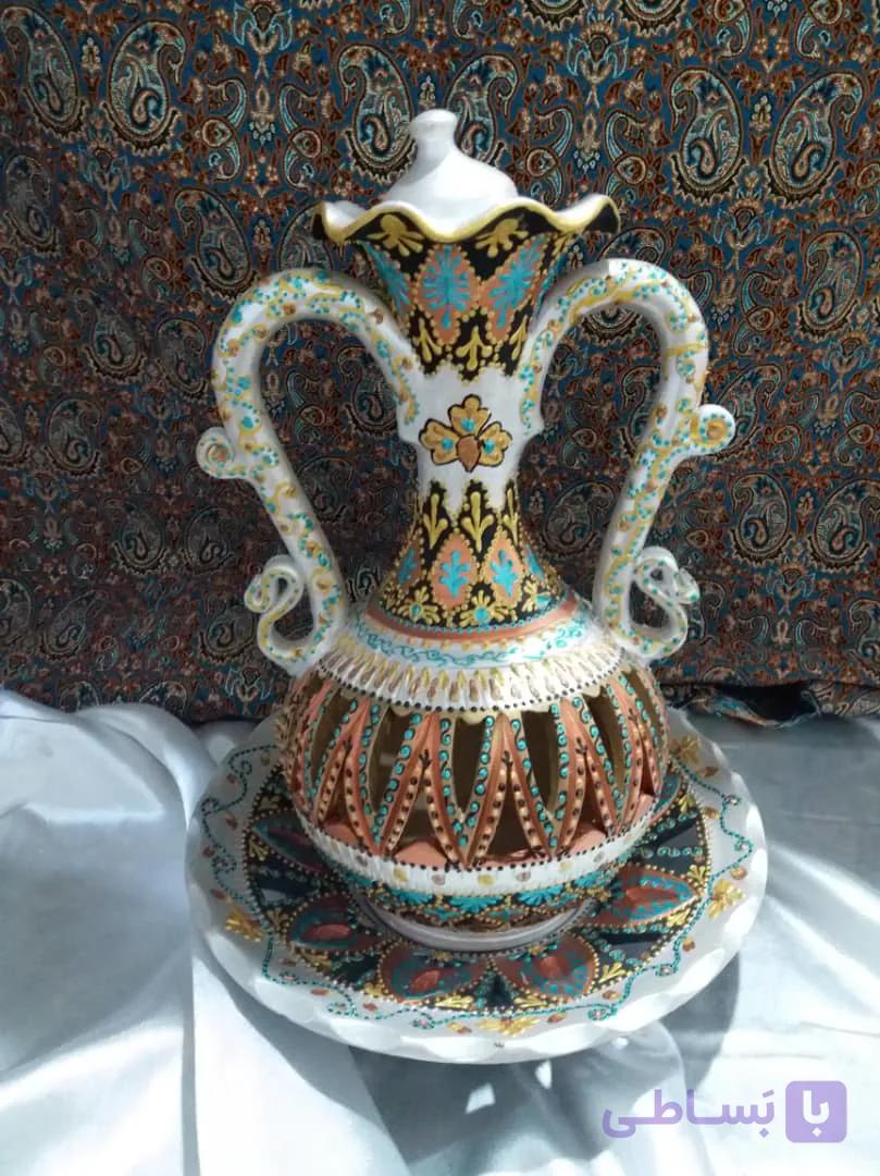 بشقاب و گلدان نقطه کوبی سفالی کد 102523