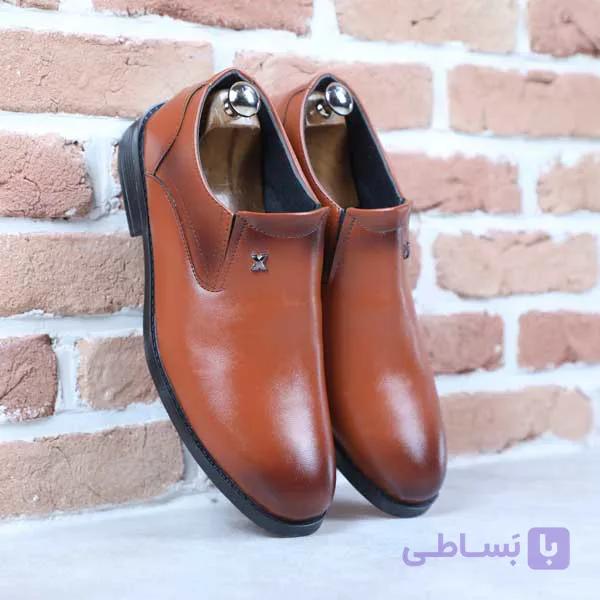 کفش مردانه چرم VCO کشی قهوه ای مدل X — تصویر 1