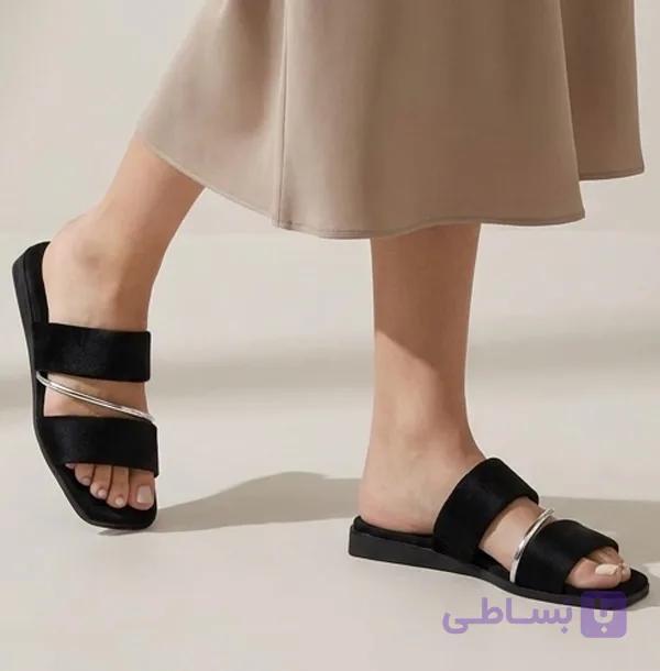 صندل زنانه مشکی نقره ای — تصویر 1