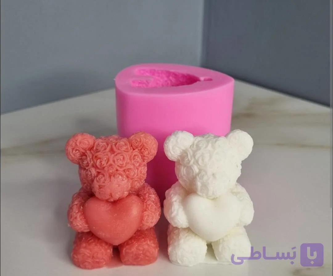 قالب سیلیکونی تدی گلی قلب به دست — تصویر 1