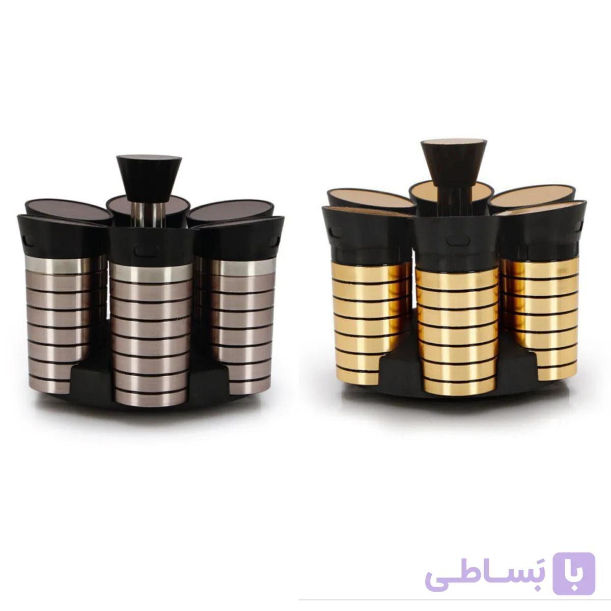 ست جا ادویه استیل و طلایی 6 عددی گردان تایلندی — تصویر 1