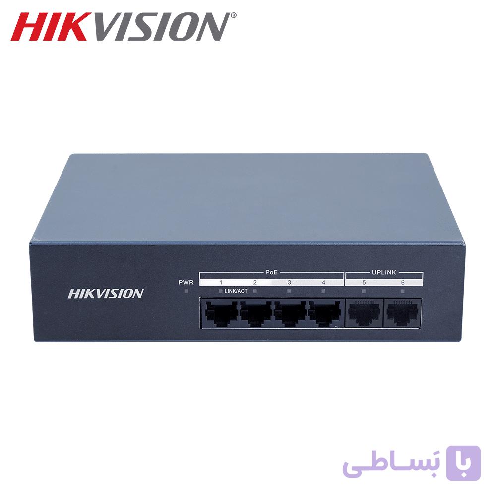 سوییچ شبکه 4 پورت PoE سرعت 10/100/1000 هایک ویژن + 2 پورت آپلینک مدل DS-XS06G-P — تصویر 1