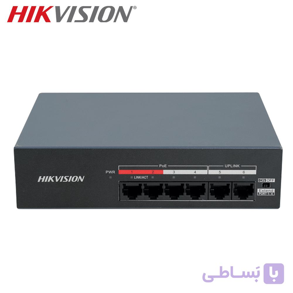 سوییچ شبکه 4 پورت PoE سرعت 10/100 هایک ویژن + 2 پورت آپلینک مدل DS-XS06-P — تصویر 1