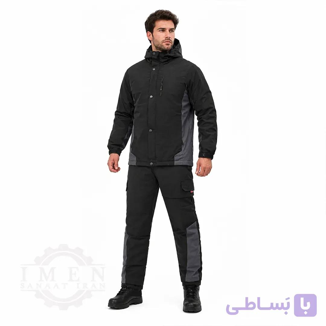 لباس کار زمستانی اورکت و شلوار مدل تیتان مشکی کد 509 — تصویر 1