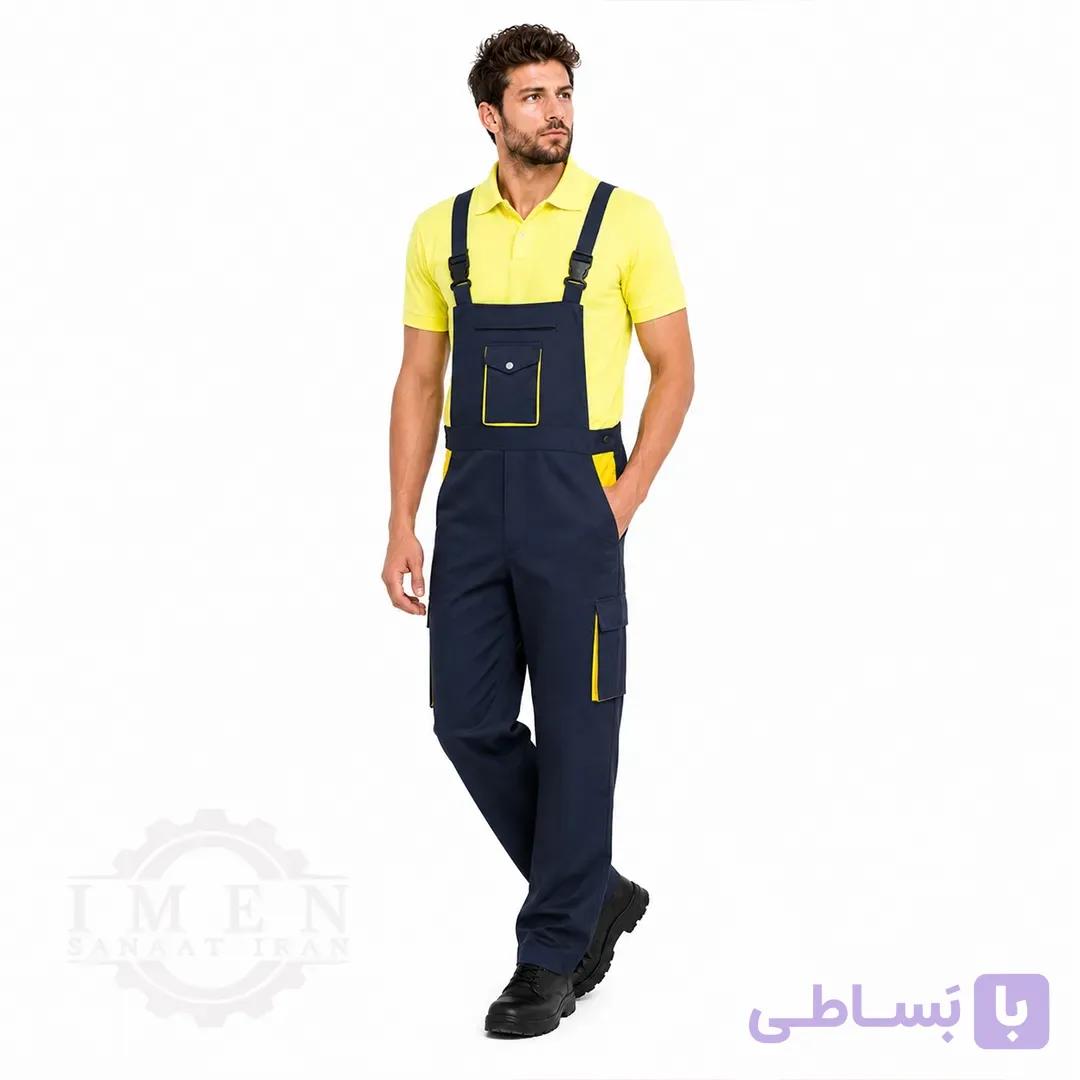 لباس کار دوبنده سرمه ای زرد کد 300 — تصویر 1