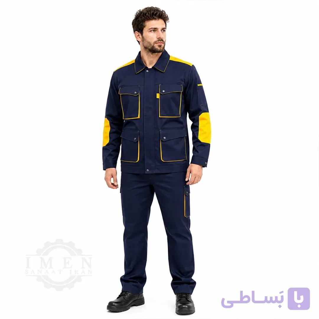 لباس کار کاپشن شلوار سرمه ای زرد کد 375 — تصویر 1