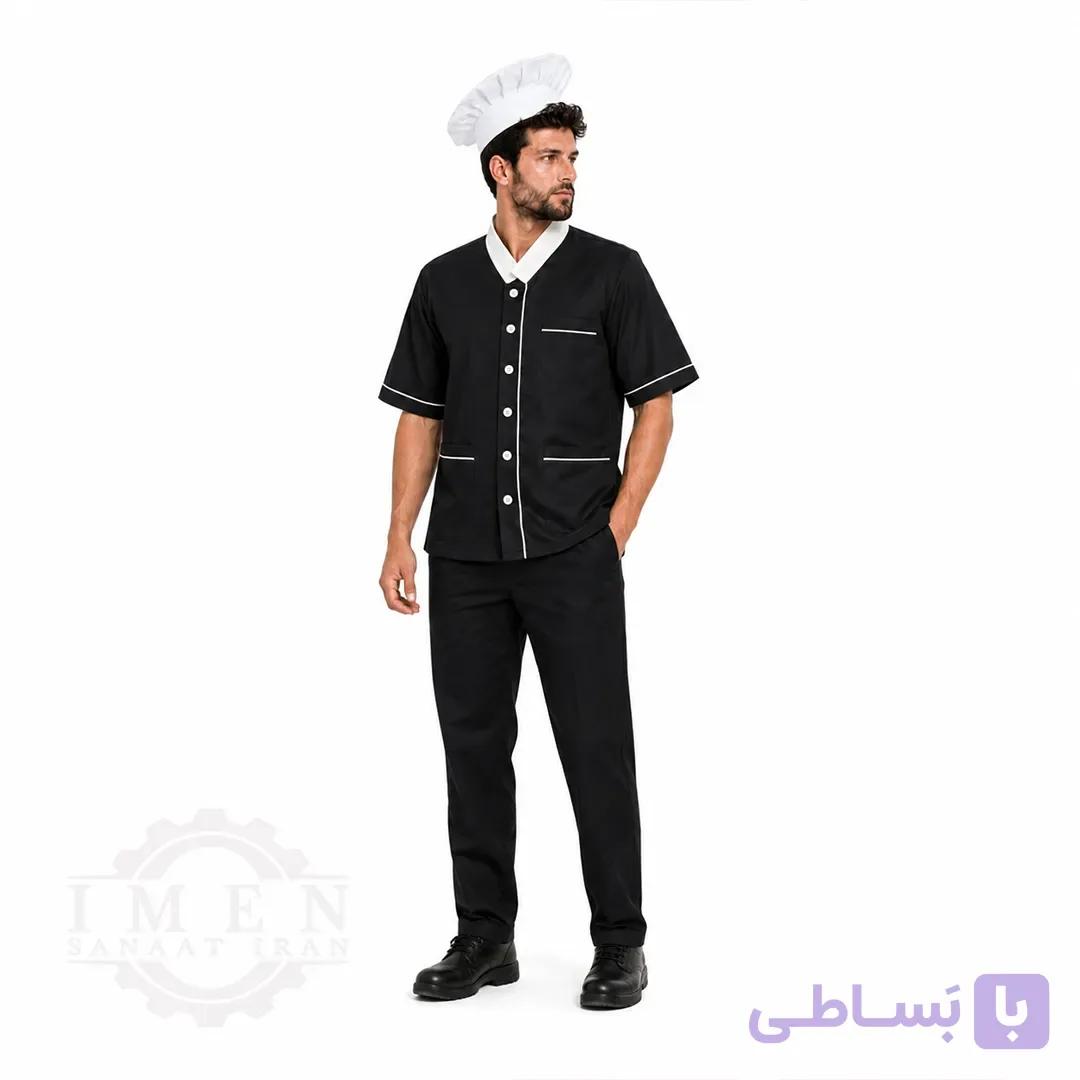 لباس کار سرآشپز مشکی سفید کد 567 — تصویر 1