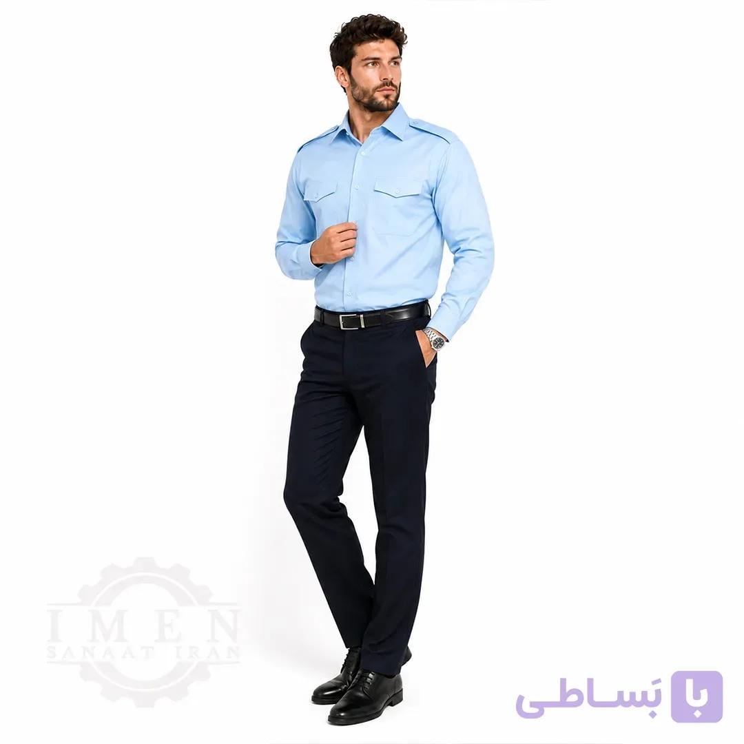 لباس کار پیراهن حراستی تک رنگ آبی کد 280 — تصویر 1