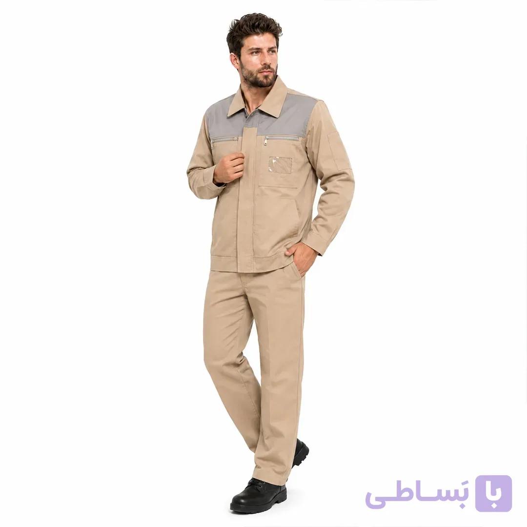 لباس کار کاپشن شلوار کرم طوسی کد 690 — تصویر 1
