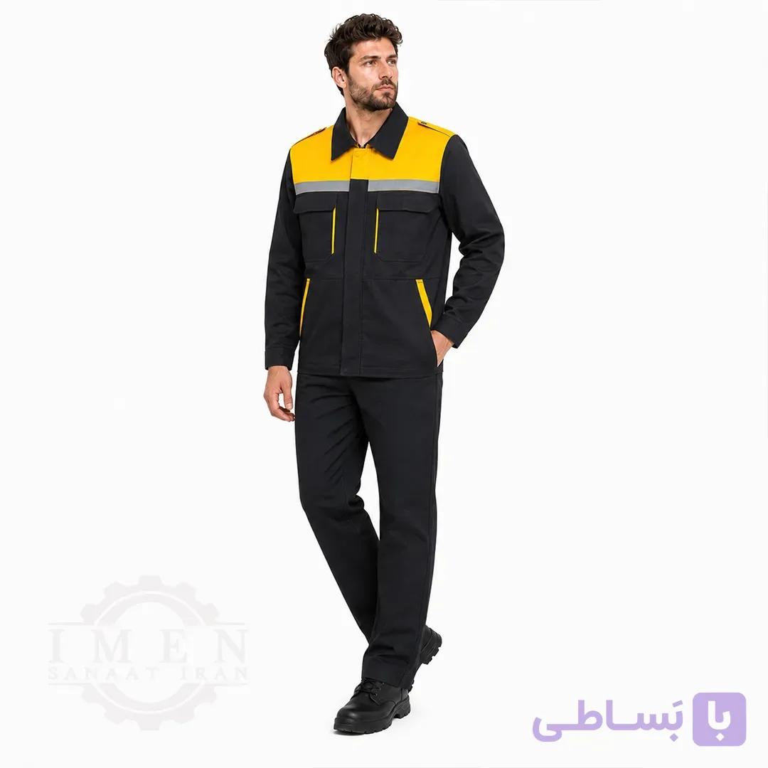لباس کار کاپشن شلوار مشکی زرد کد 310 — تصویر 1